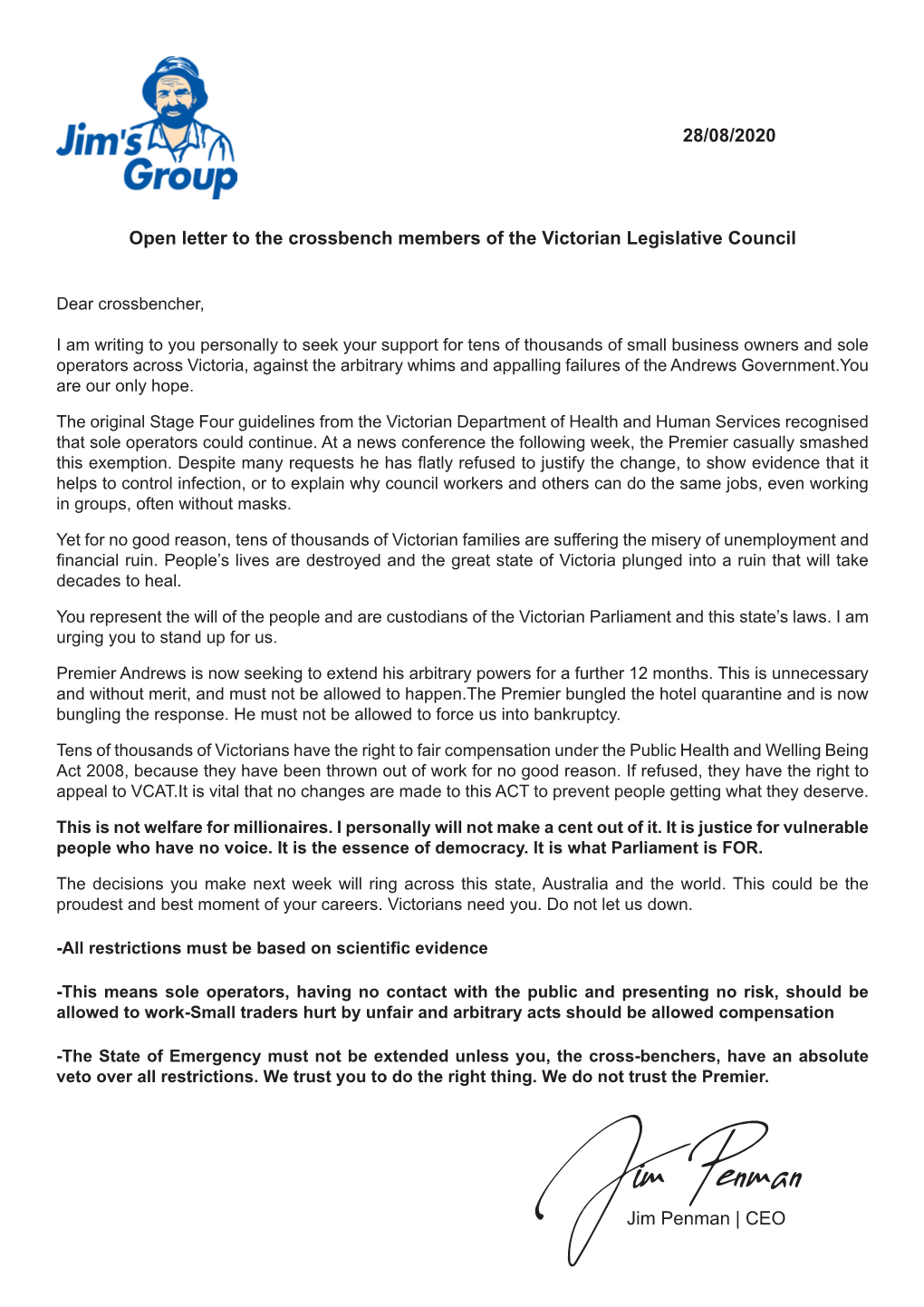 Download Jim Penman's Letter to the Crossbench