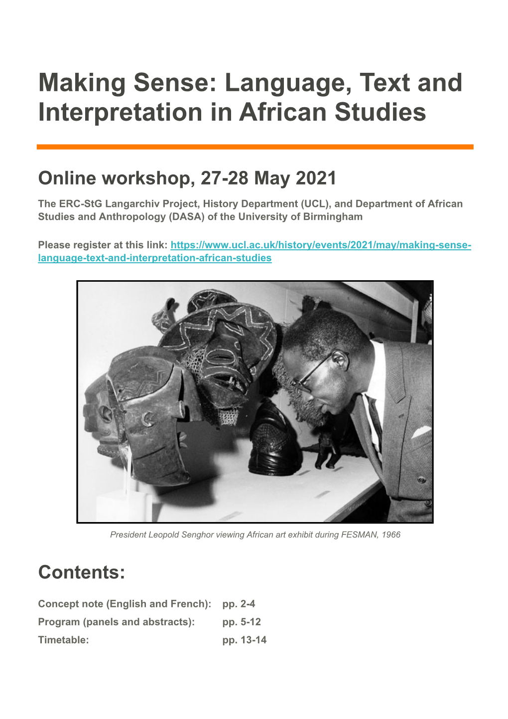 Making Sense: Language, Text and Interpretation in African Studies