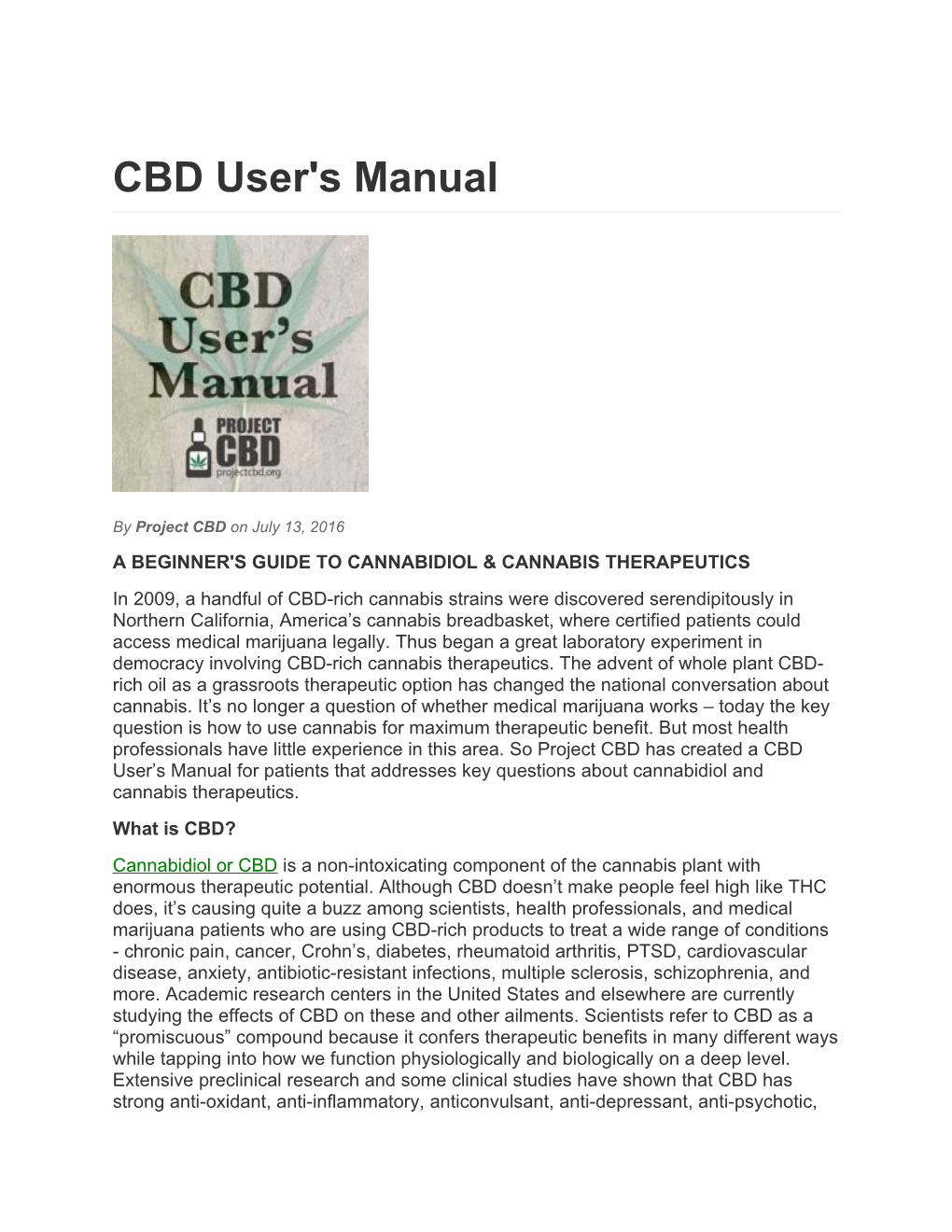 A Beginner's Guide to Cannabidiol & Cannabis Therapeutics