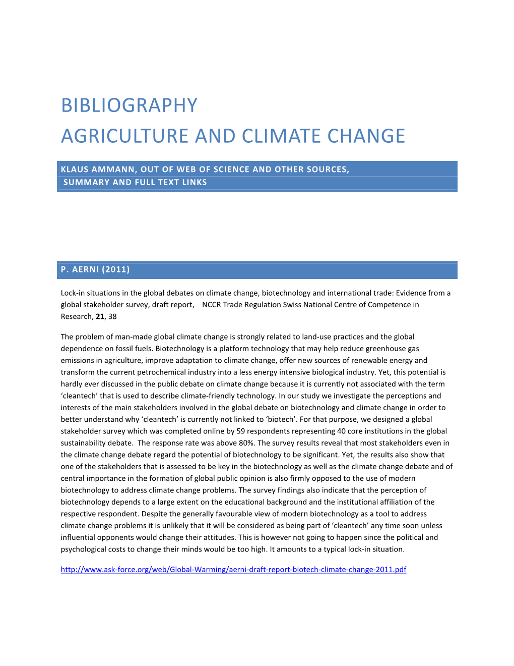 Bibliography Agriculture and Climate Change