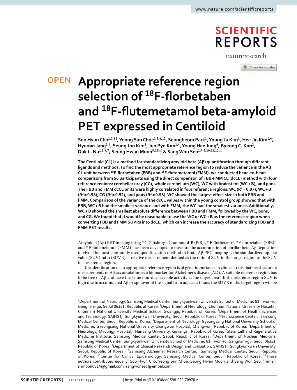 Appropriate Reference Region Selection of 18F-Florbetaben and 18F