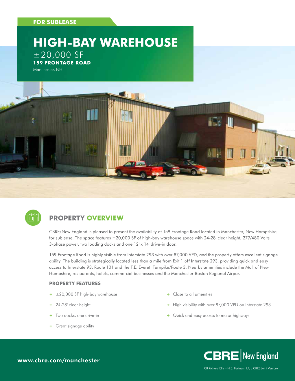 HIGH-BAY WAREHOUSE ±20,000 SF 159 FRONTAGE ROAD Manchester, NH