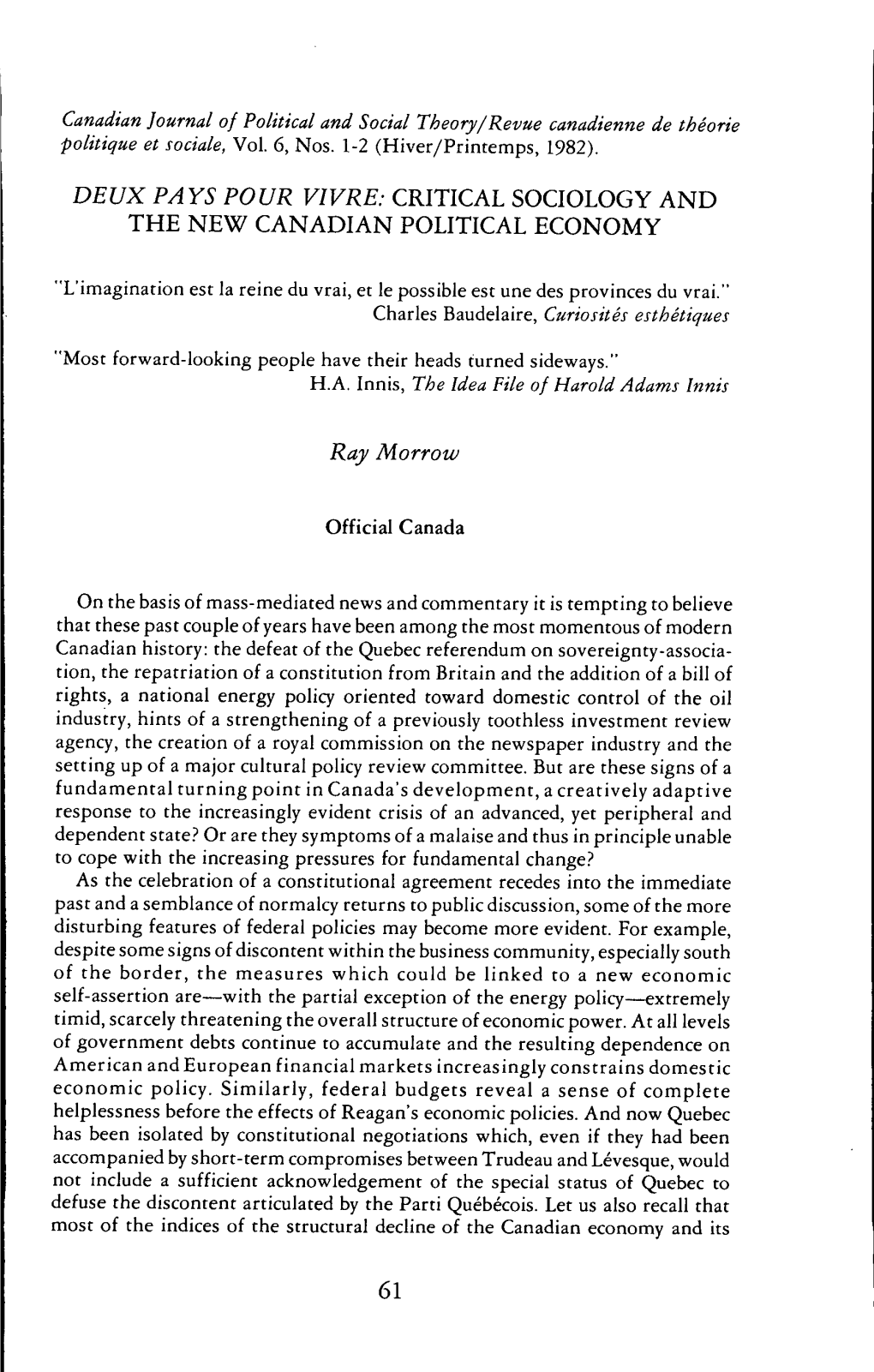 Critical Sociology and the New Canadian Political Economy