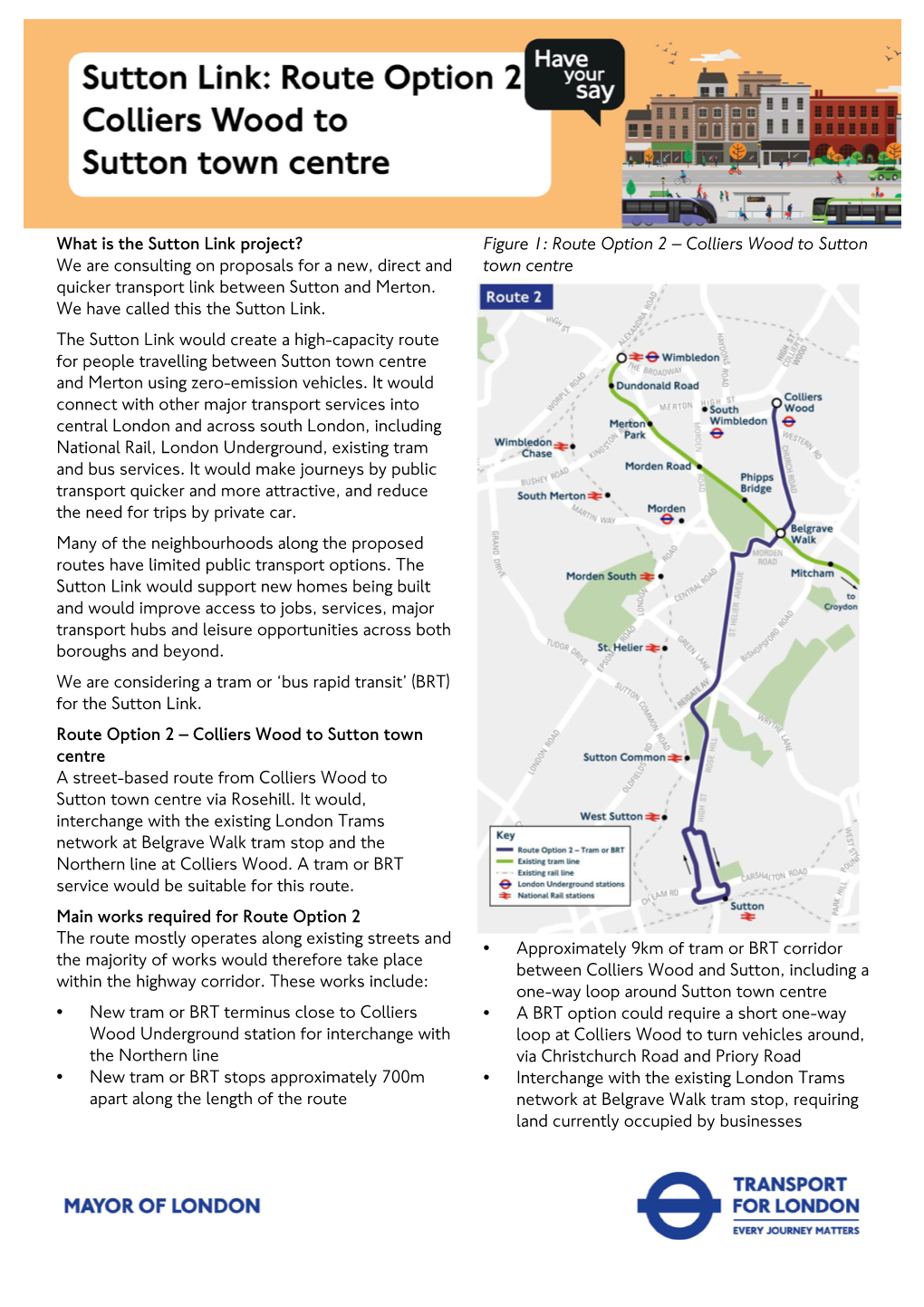 Route Option 2 – Colliers Wood to Sutton Town Centre a Street-Based Route from Colliers Wood to Sutton Town Centre Via Rosehill