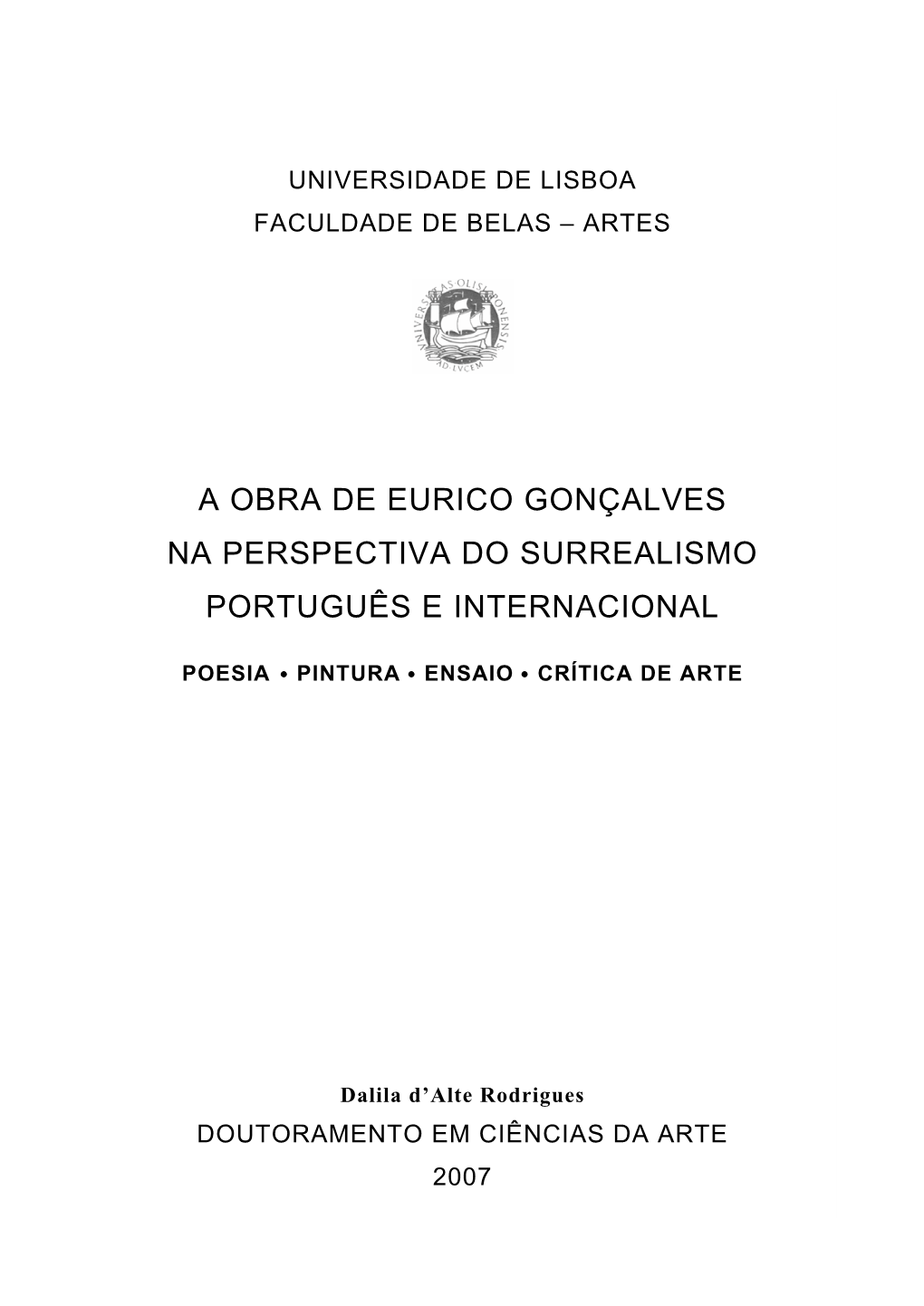 A Obra De Eurico Gonçalves Na Perspectiva Do Surrealismo Português E Internacional