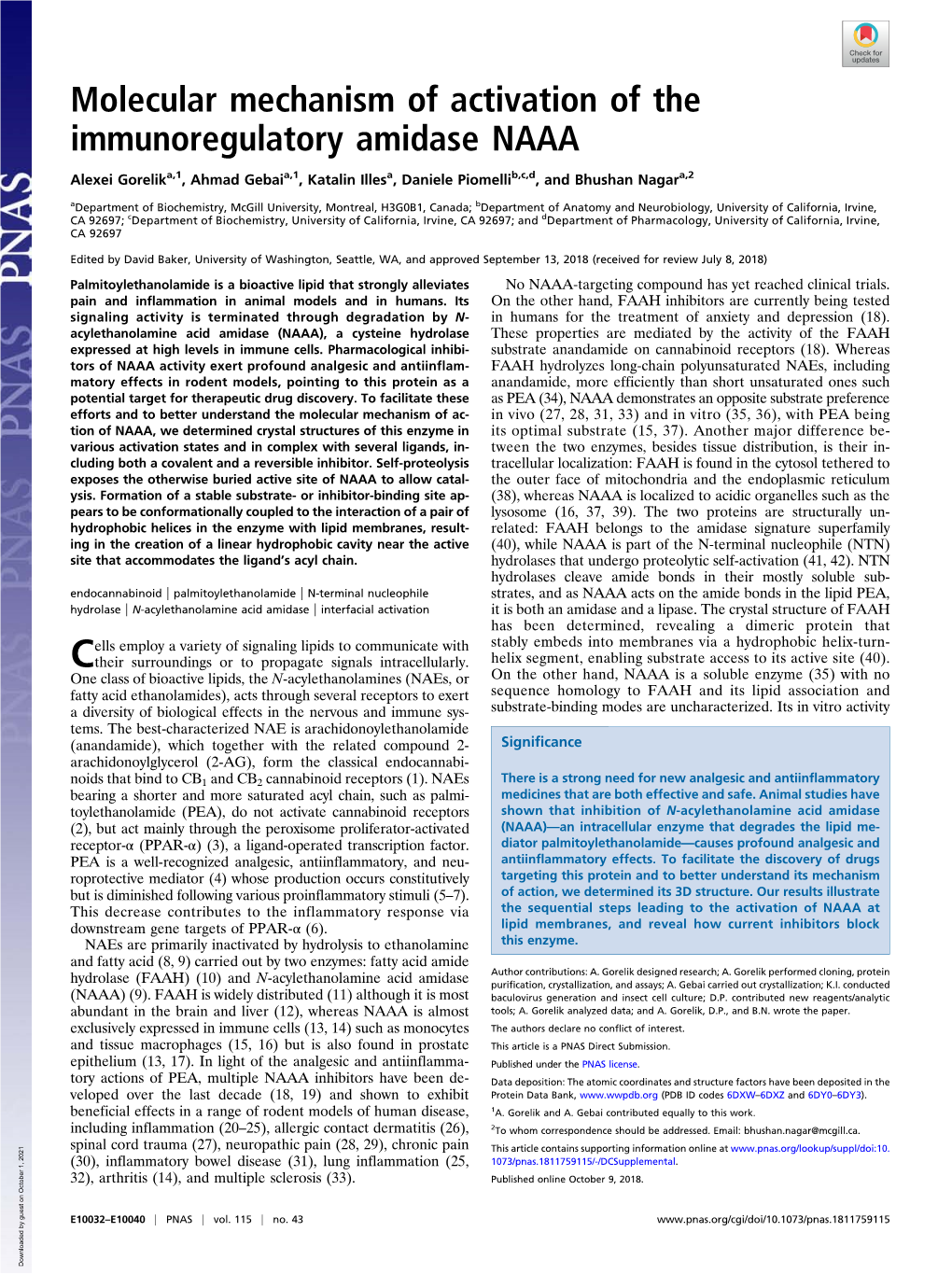 Molecular Mechanism of Activation of the Immunoregulatory Amidase NAAA