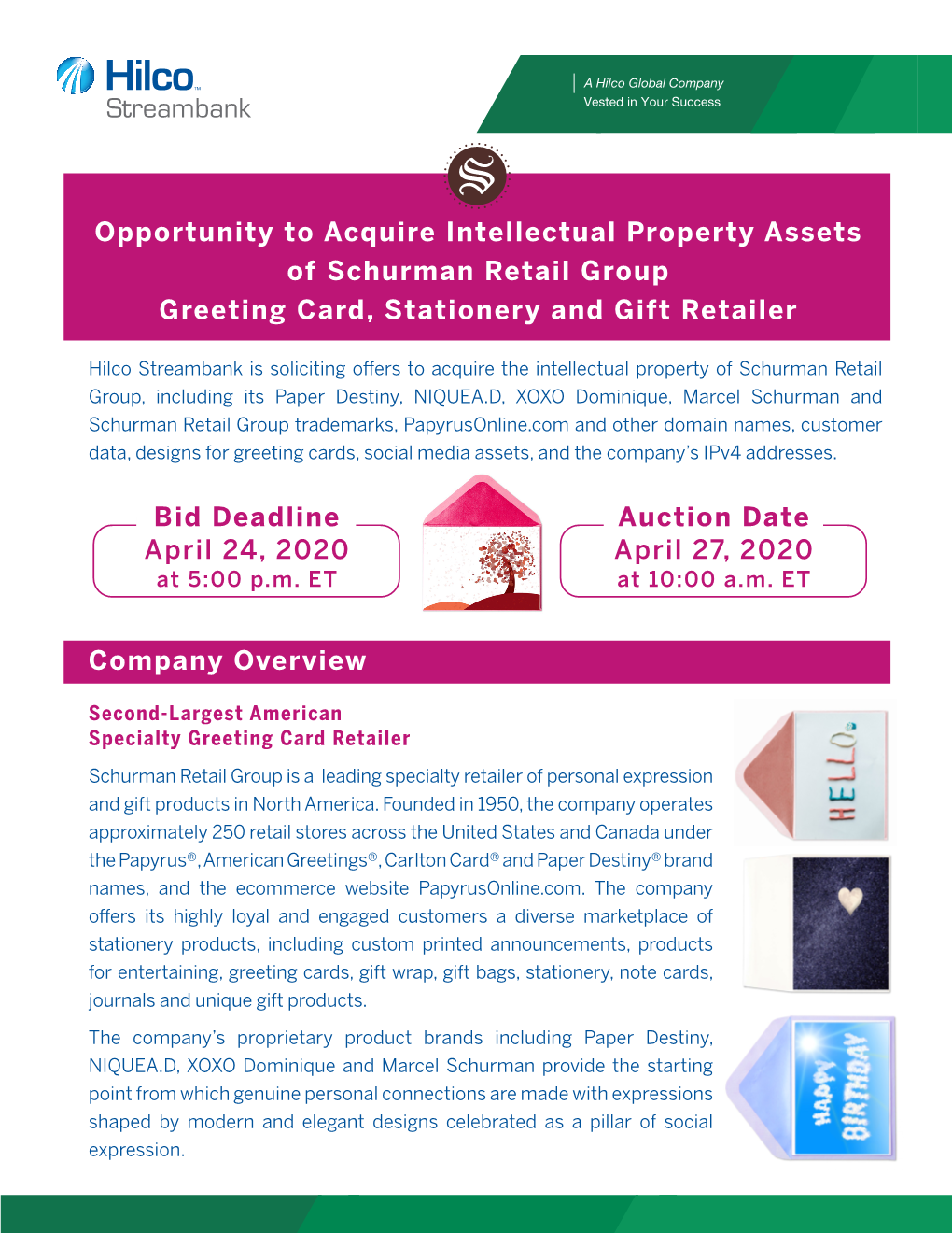 Company Overview Opportunity to Acquire Intellectual Property Assets