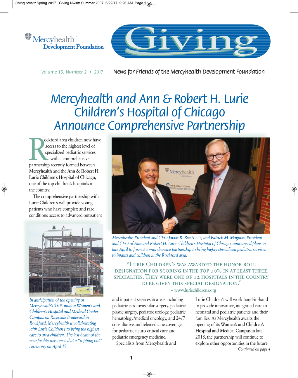 Mercyhealth and Ann & Robert H. Lurie Children's Hospital Of