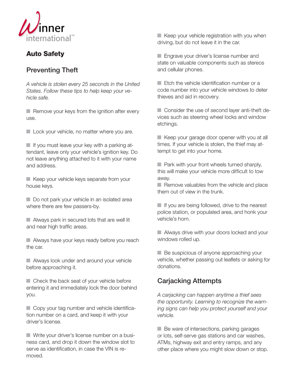Auto Safety Tips