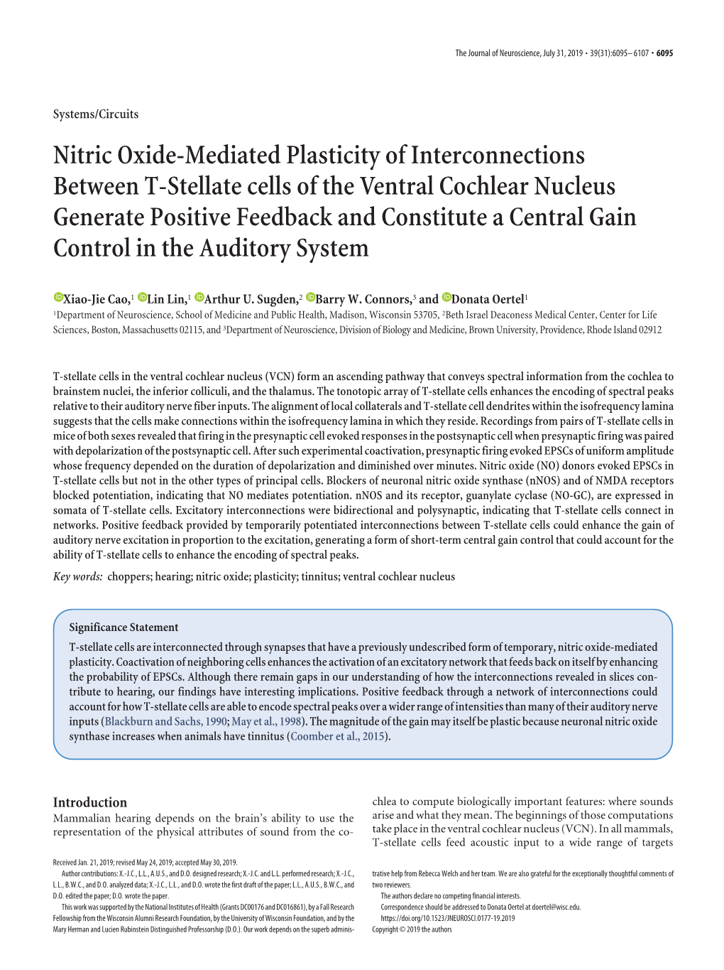 Nitric Oxide-Mediated Plasticity of Interconnections