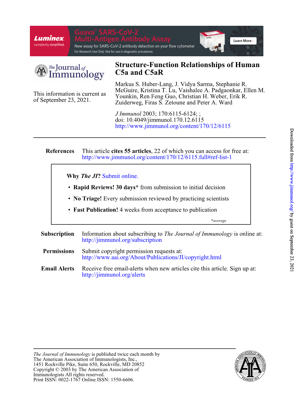 C5a and C5ar Structure-Function Relationships of Human