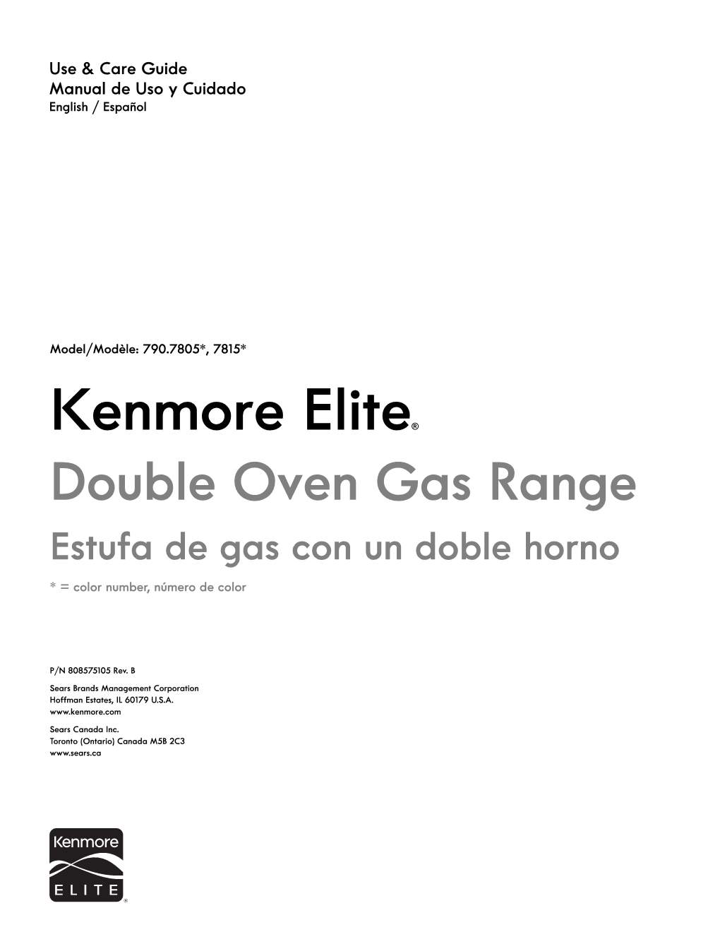 Kenmore Elite® Double Oven Gas Range Estufa De Gas Con Un Doble Horno * = Color Number, Número De Color
