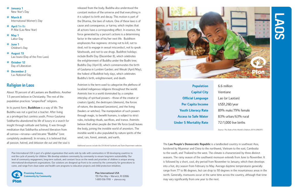 Religion in Laos Animism Is the Term Used to Categorize the Plethora of Population 6.6 Million Localized Indigenous Religions Throughout the World