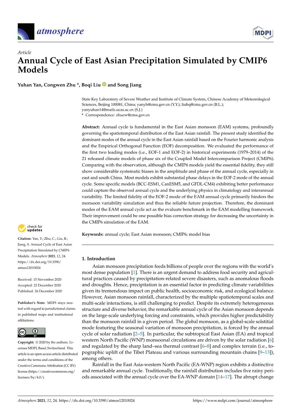 Annual Cycle of East Asian Precipitation Simulated by CMIP6 Models