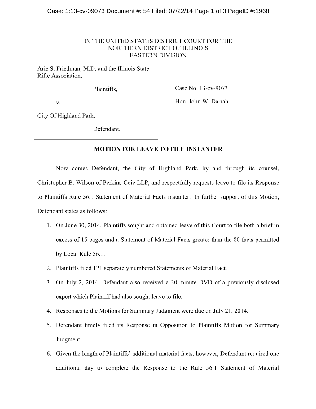 IN the UNITED STATES DISTRICT COURT for the NORTHERN DISTRICT of ILLINOIS EASTERN DIVISION Arie S. Friedman, M.D. and the Illino