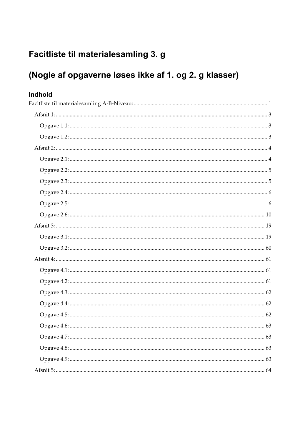 Facitliste Til Materialesamling 3