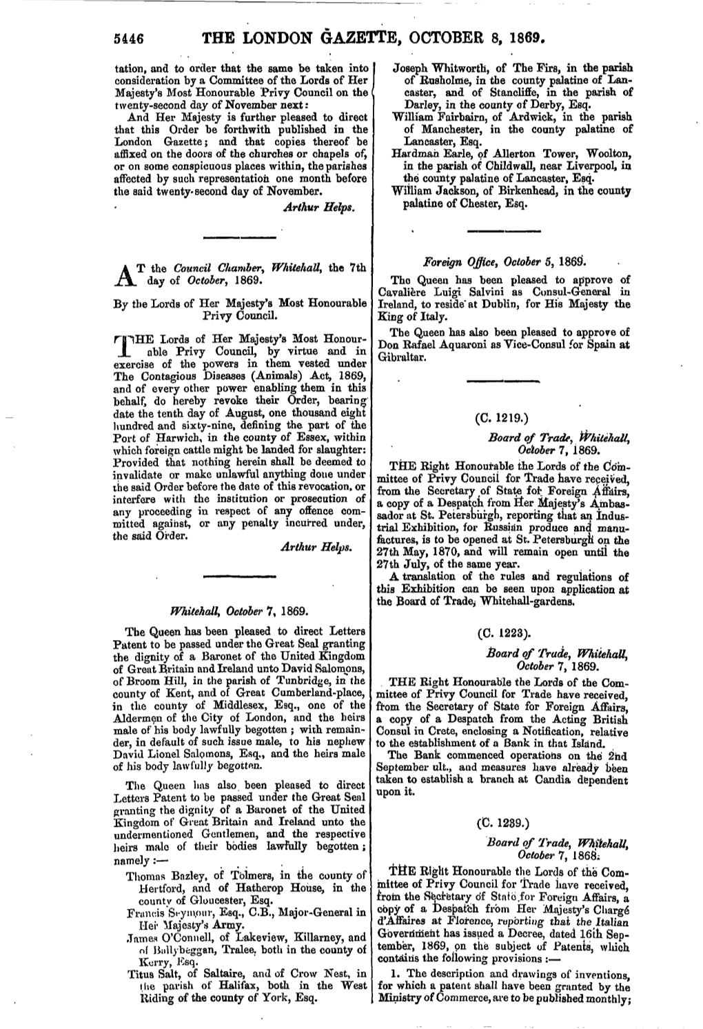 The London Gazette, October 8, 1869