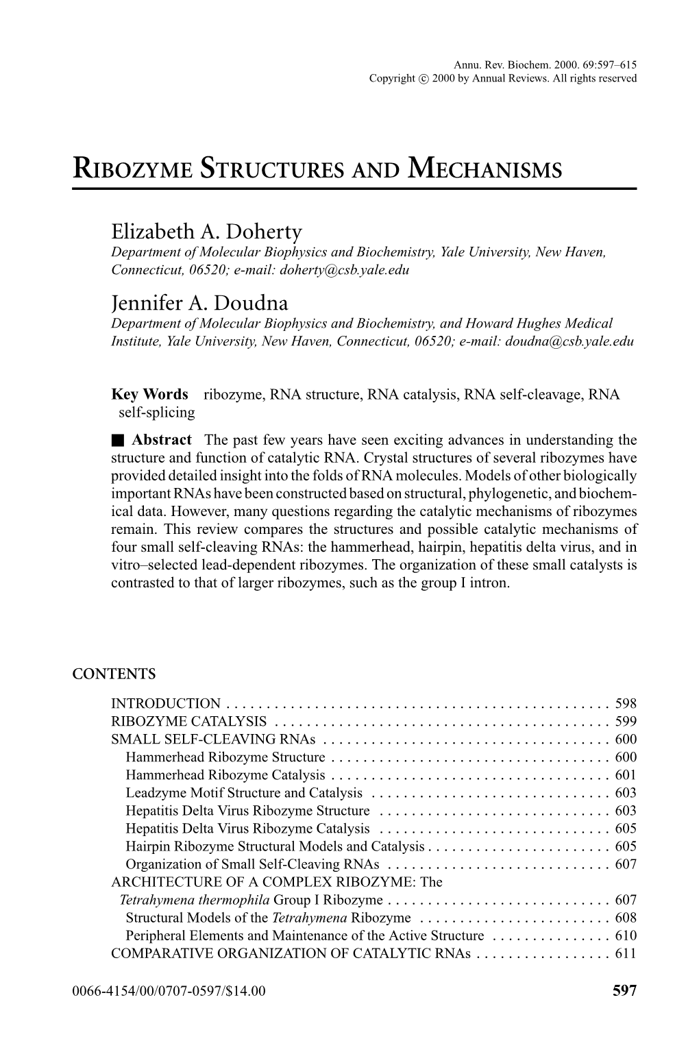 Ribozyme Structures and Mechanisms