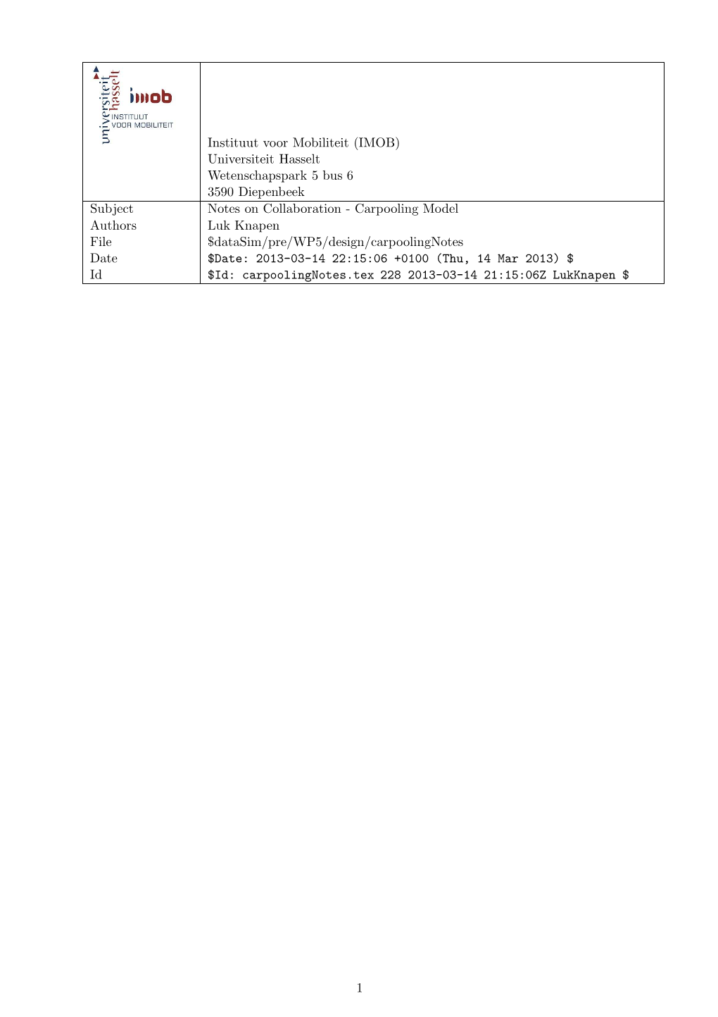 Notes on Collaboration Carpooling Model