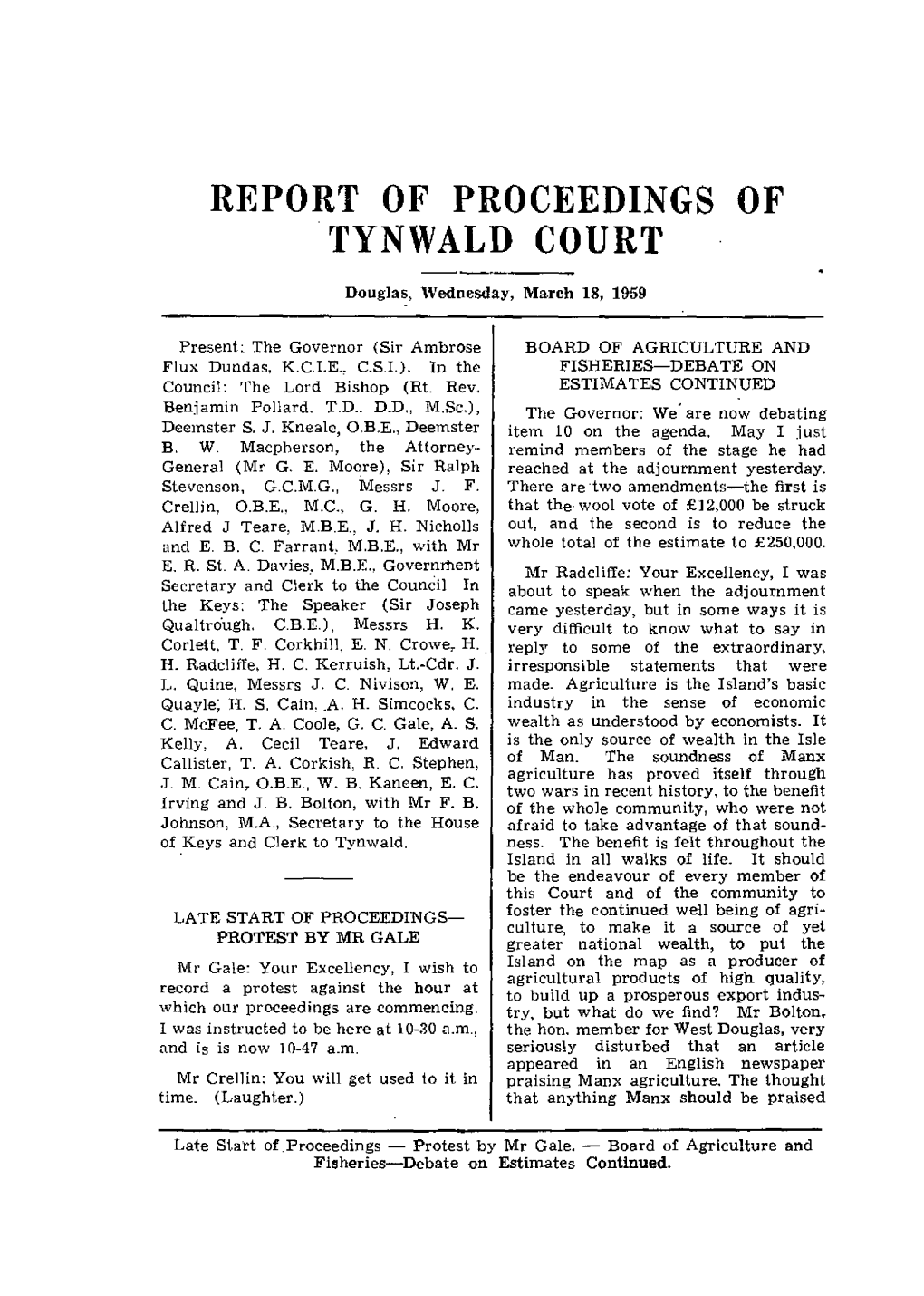 Report of Proceedings of Tynwald Court