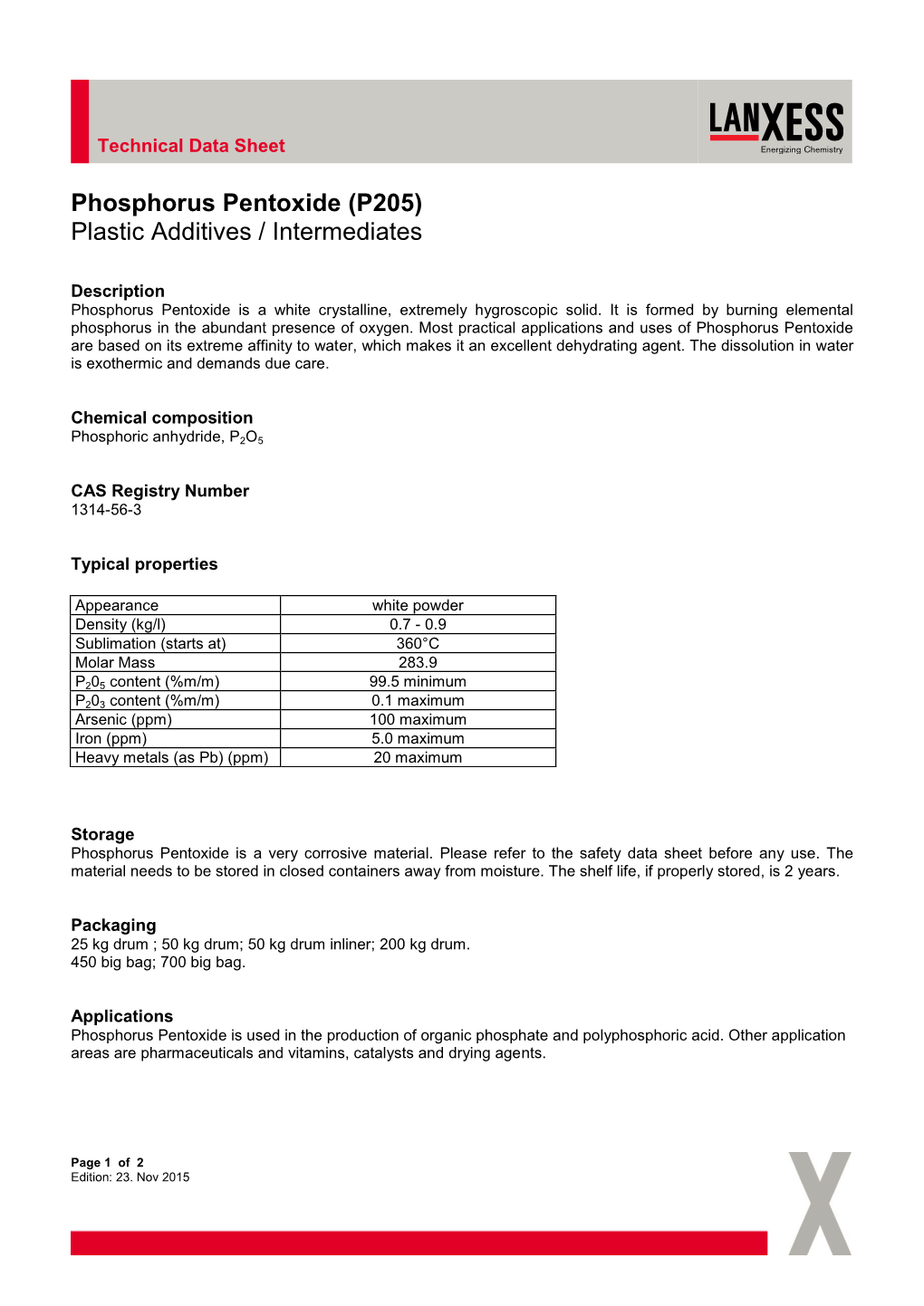 Phosphorus Pentoxide (P205) Plastic Additives / Intermediates