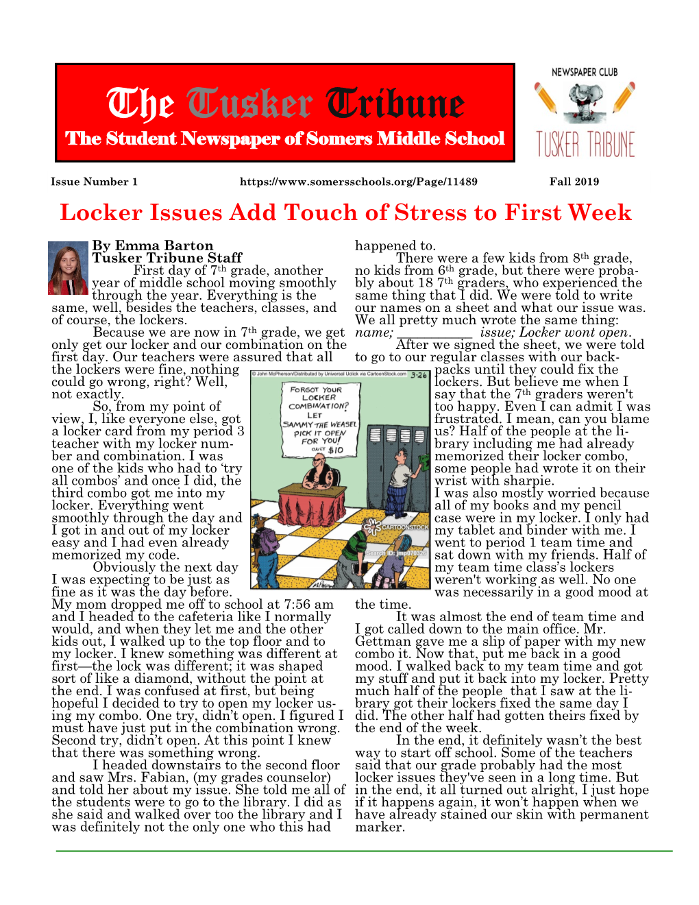 The Tusker Tribune the Student Newspaper of Somers Middle School