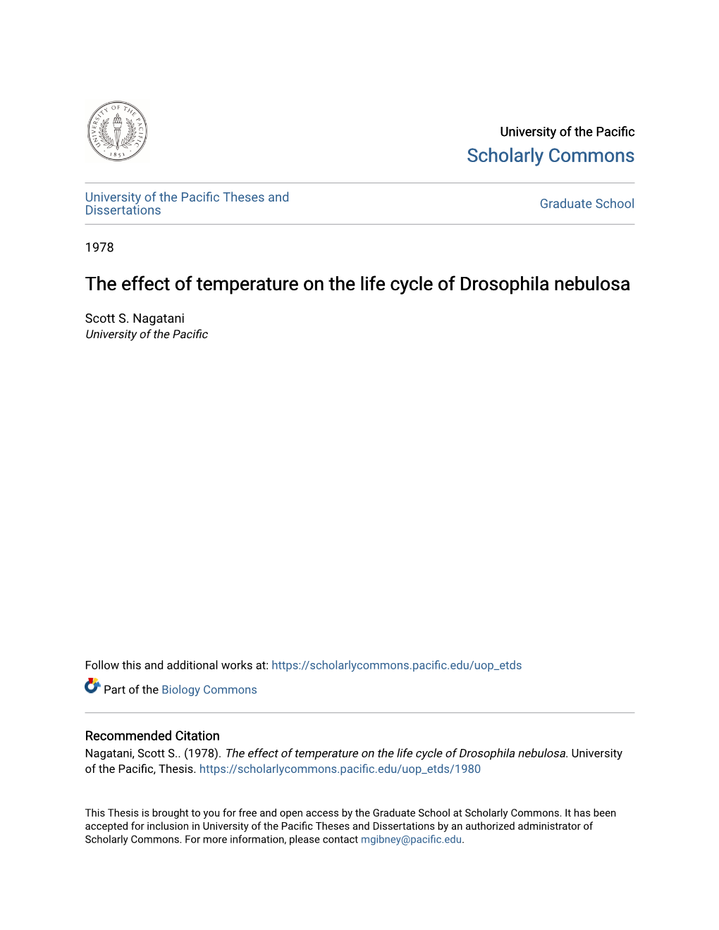 The Effect of Temperature on the Life Cycle of Drosophila Nebulosa