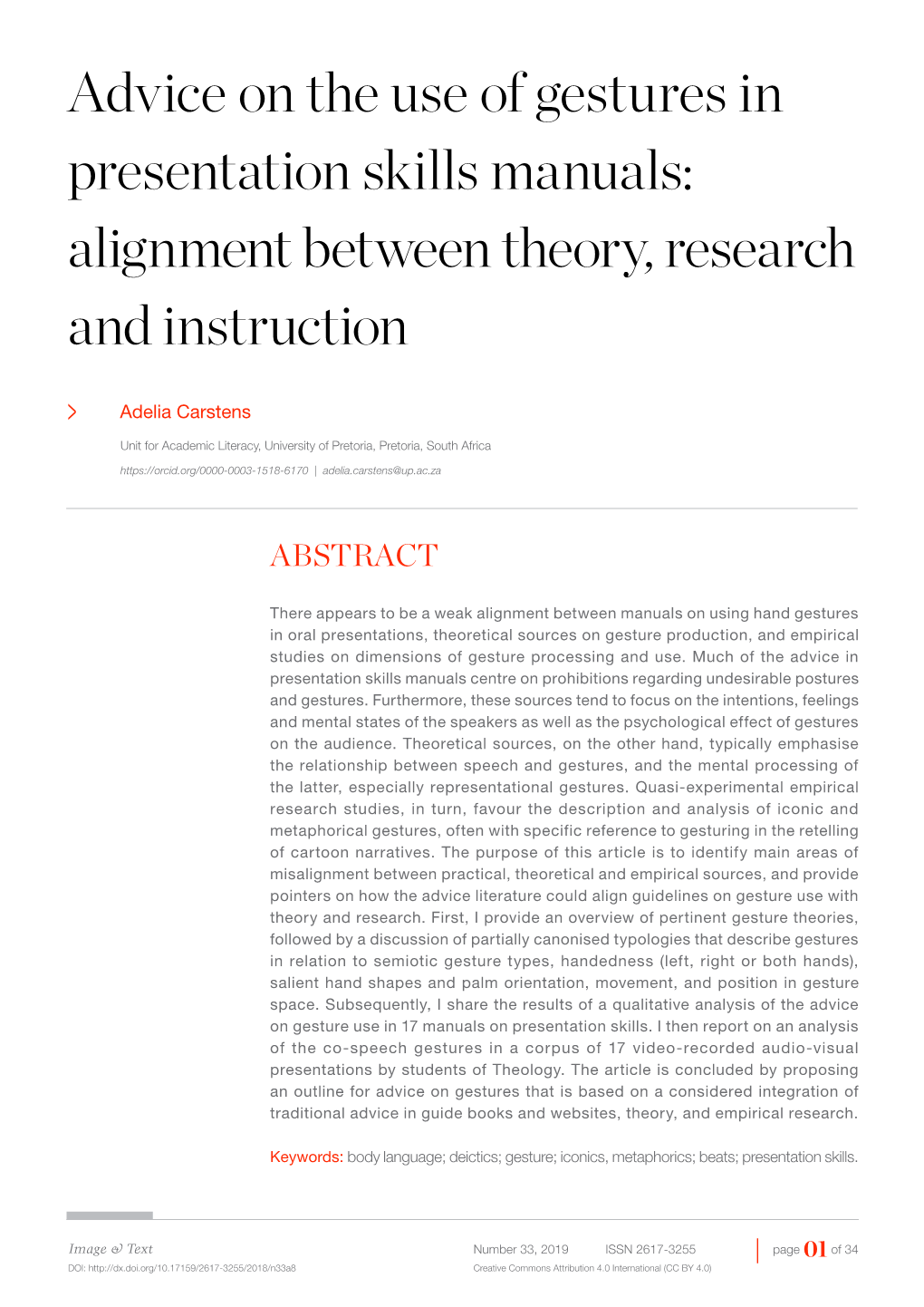 Advice on the Use of Gestures in Presentation Skills Manuals: Alignment Between Theory, Research and Instruction