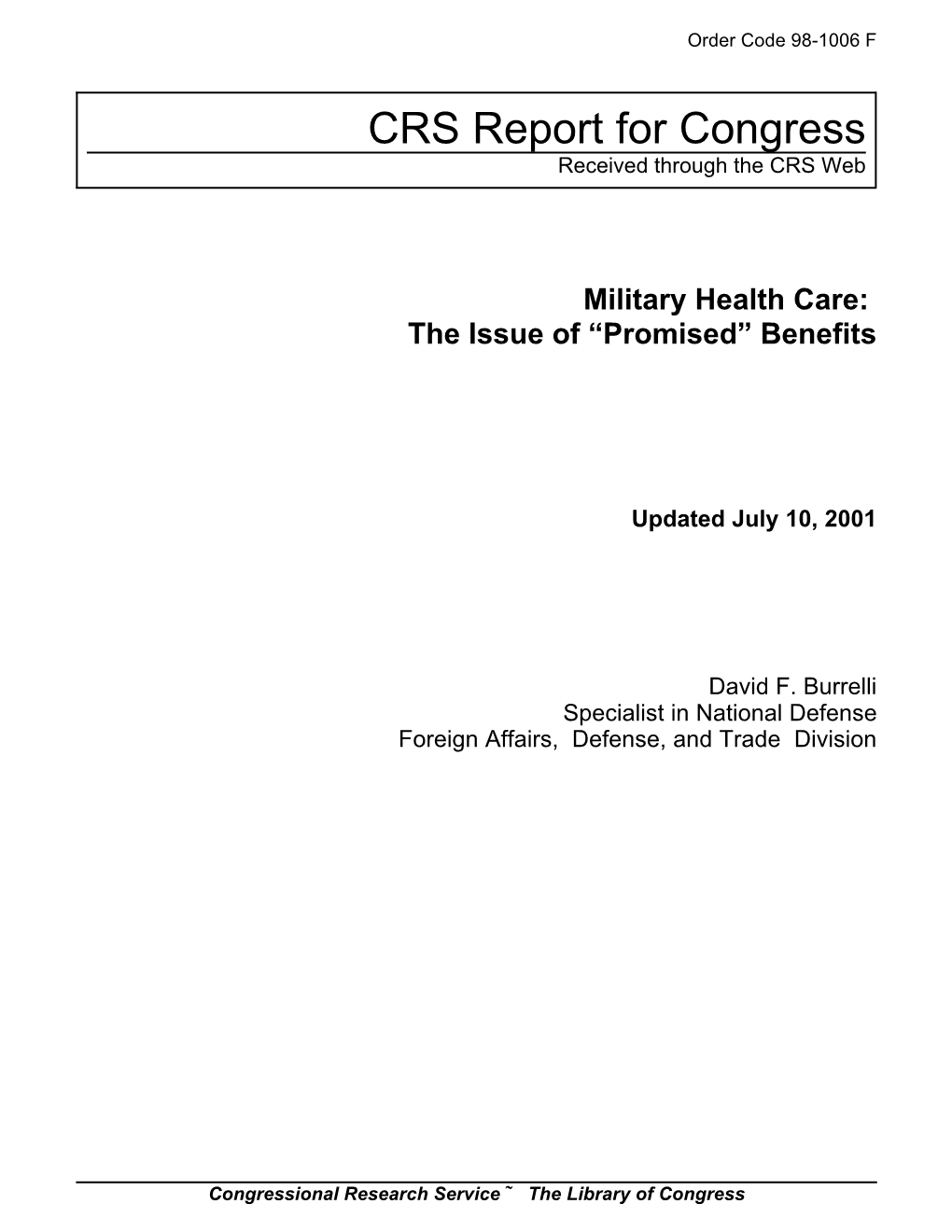 Military Health Care: the Issue of 