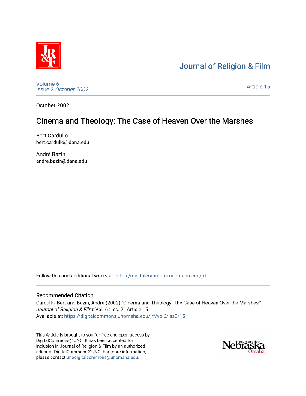 Cinema and Theology: the Case of Heaven Over the Marshes