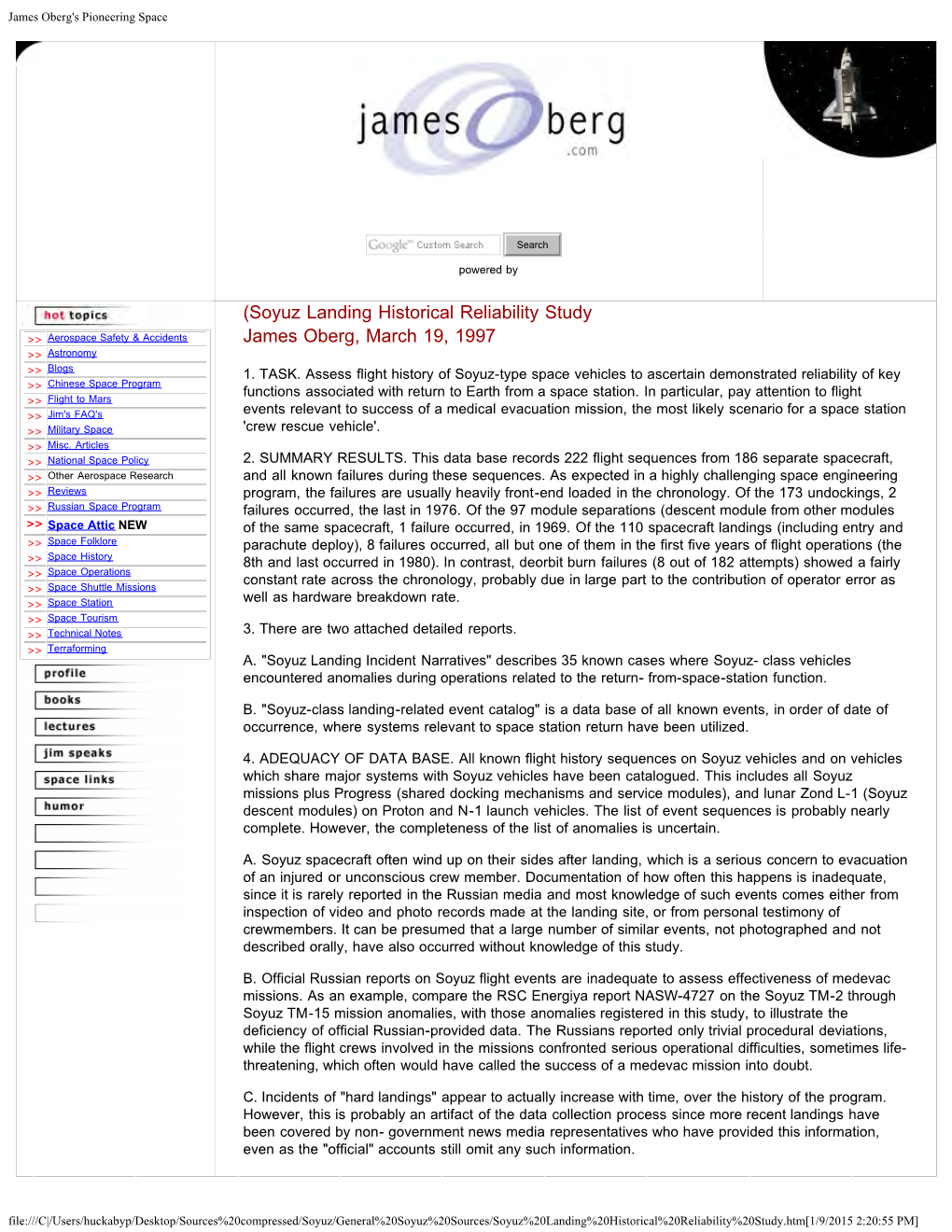 Soyuz Landing Reliability Study