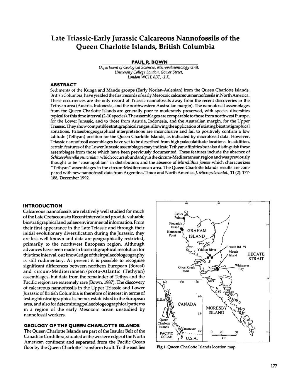 Late Triassic-Early Jurassic Calcareous Nannofossils of the Queen Charlotte Islands, British Columbia