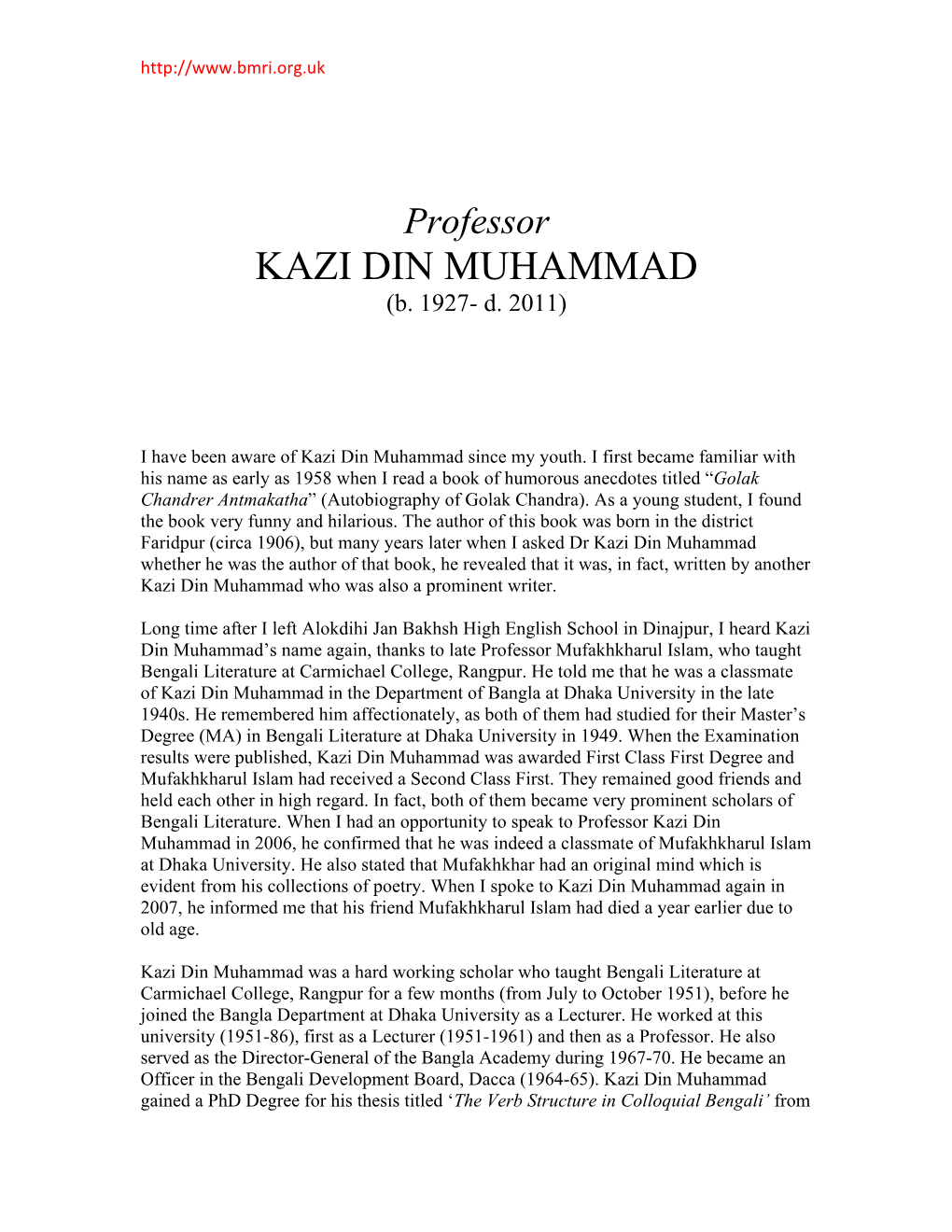 Professor KAZI DIN MUHAMMAD (B