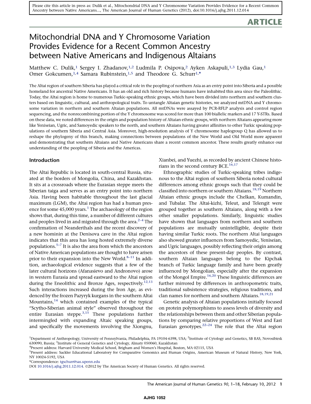 Mitochondrial DNA and Y Chromosome Variation Provides