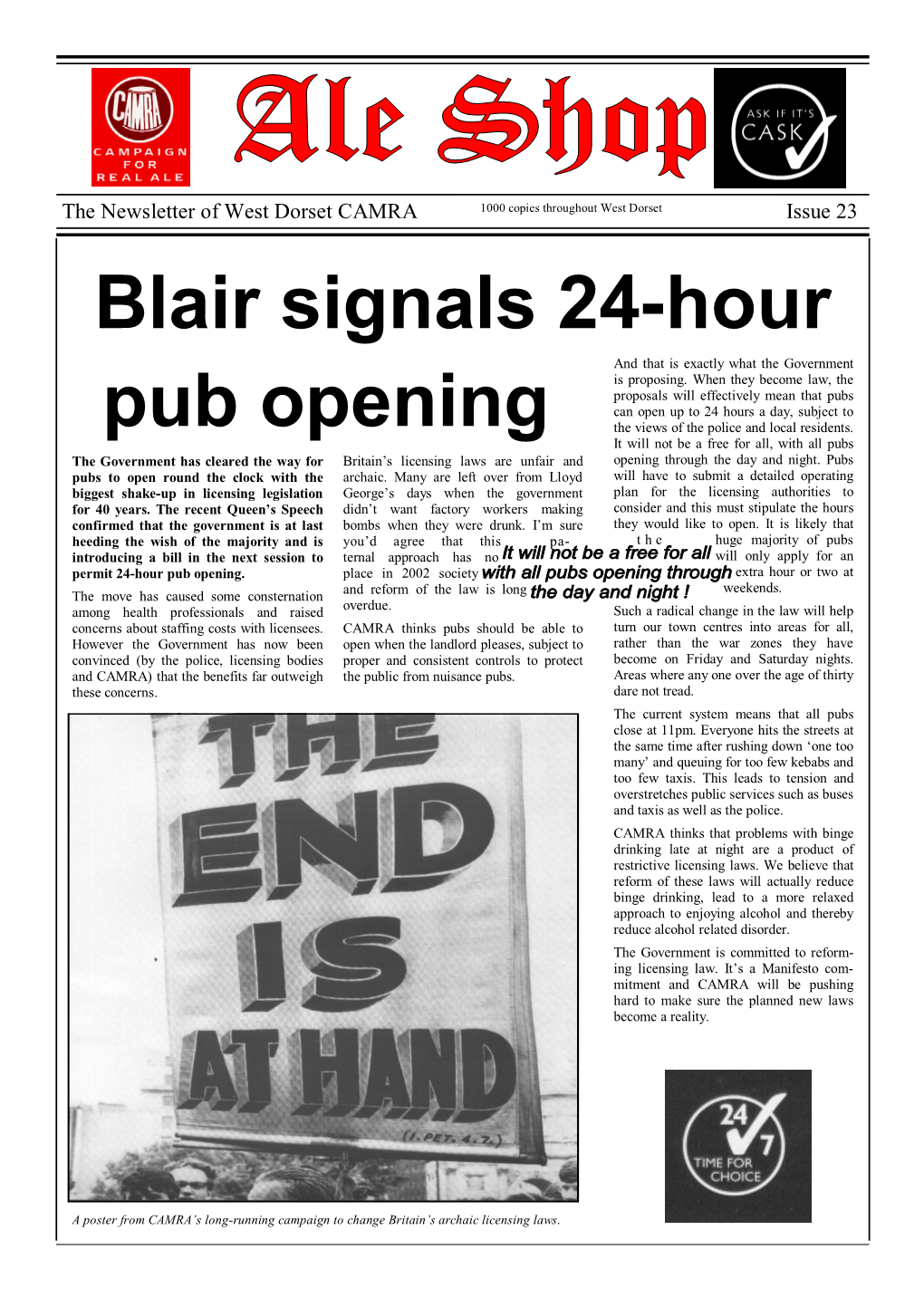 Blair Signals 24-Hour Pub Opening