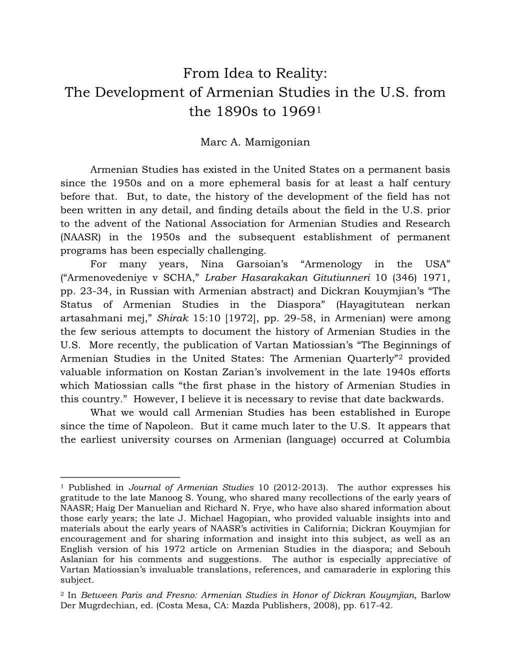 Mamigonian-Armenian Studies in the U.S. in the 1930S—Draft