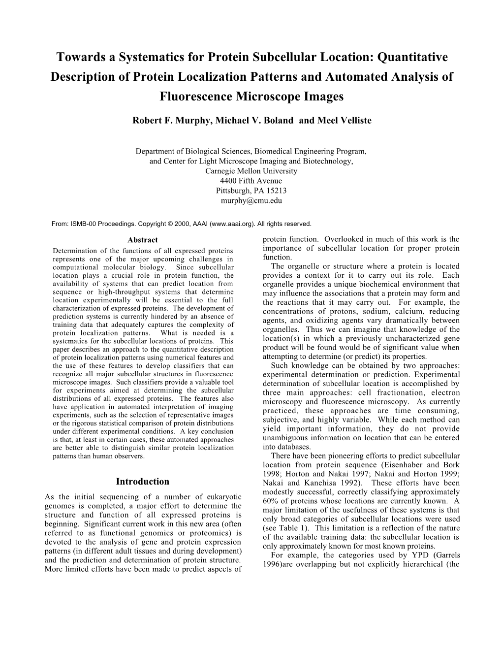 Towards a Systematics for Protein Subcellular Location