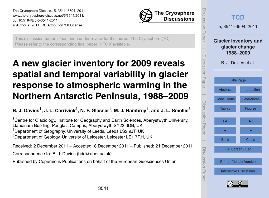 Glacier Inventory and Glacier Change 1988–2009 5 Glacier Change Results B