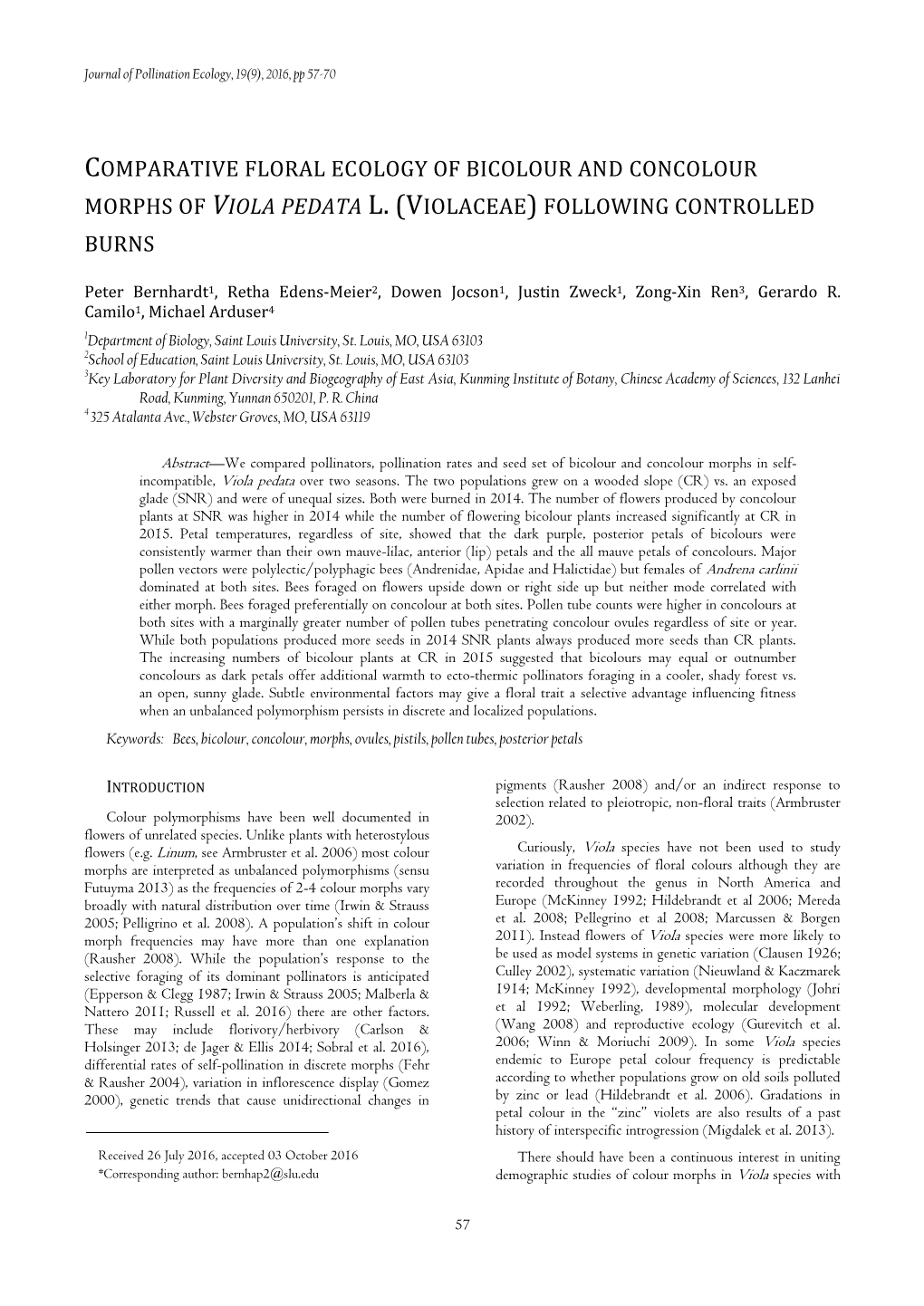 Comparative Floral Ecology of Bicolour and Concolour Morphs of Viola Pedata L