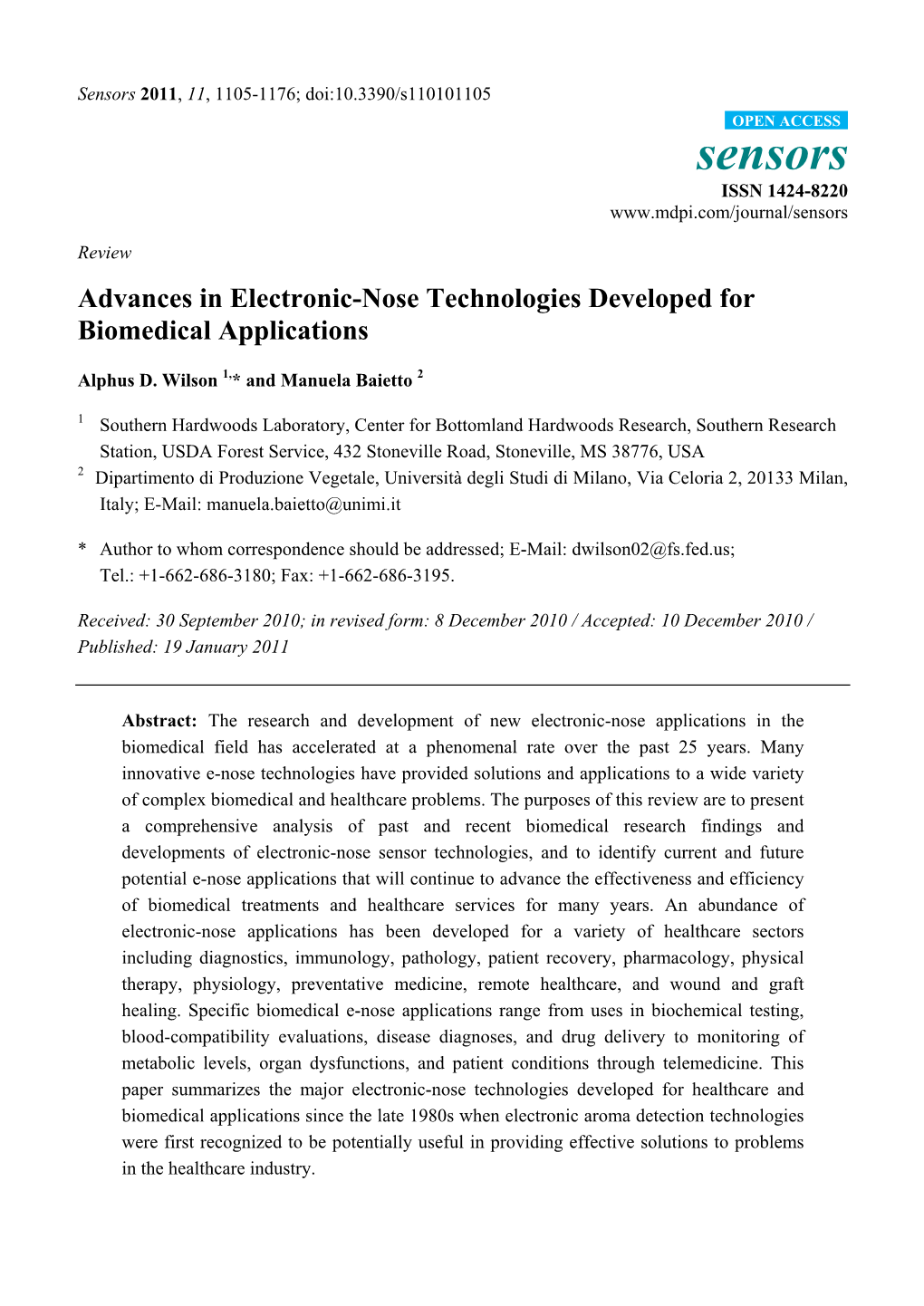 Advances in Electronic-Nose Technologies Developed for Biomedical Applications