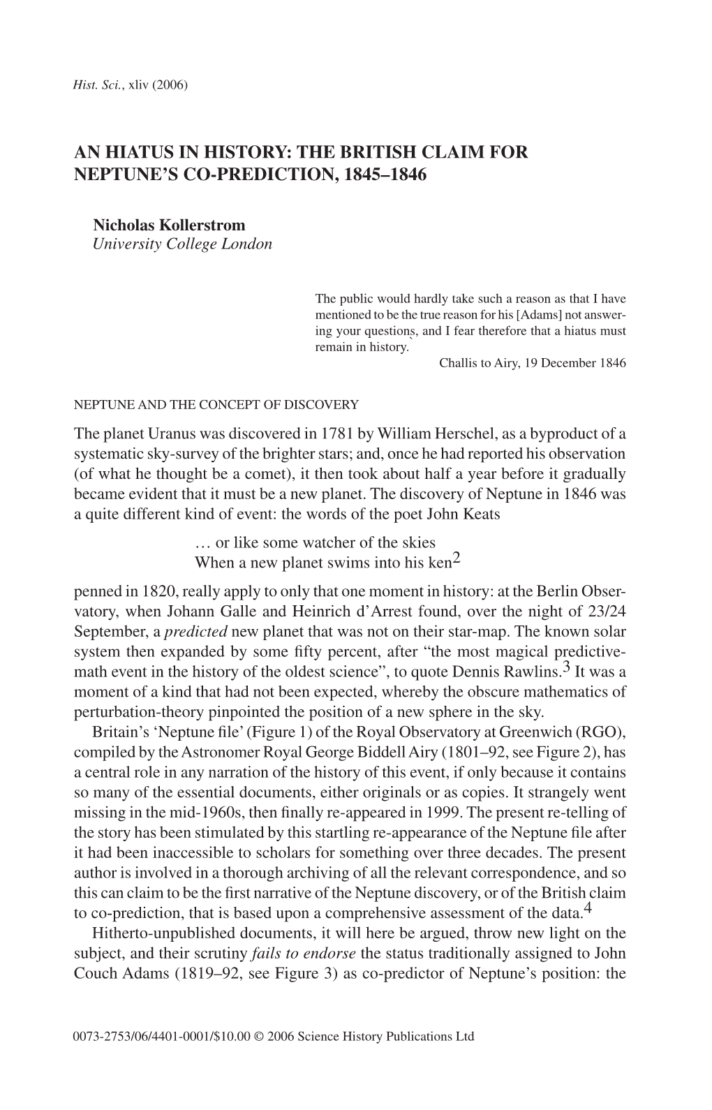 An Hiatus in History: the British Claim for Neptune's Co-Prediction, 1845