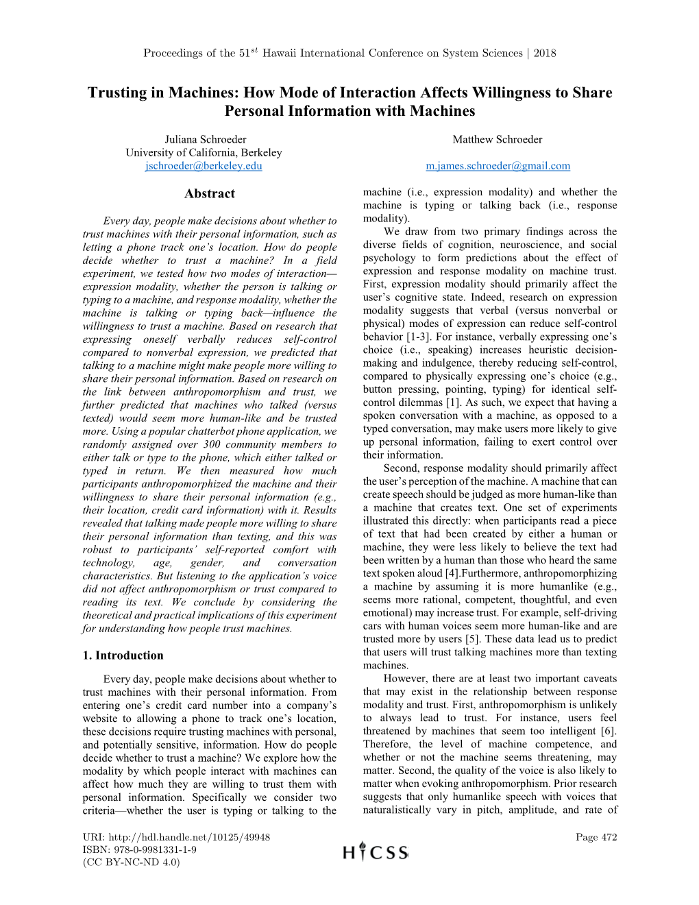 Trusting in Machines: How Mode of Interaction Affects Willingness to Share Personal Information with Machines