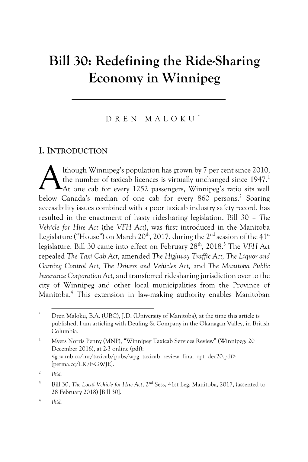 Bill 30: Redefining the Ride-Sharing Economy in Winnipeg