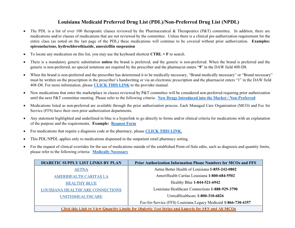 PDL)/Non-Preferred Drug List (NPDL