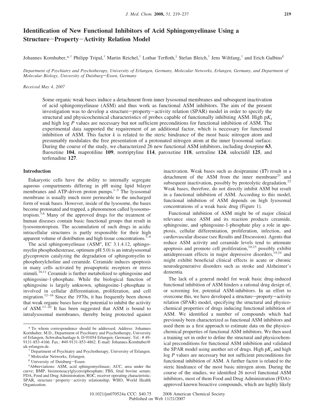 Identification of New Functional Inhibitors of Acid Sphingomyelinase