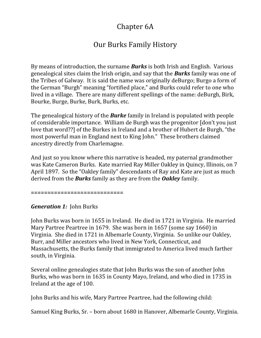Chapter 6A Our Burks Family History