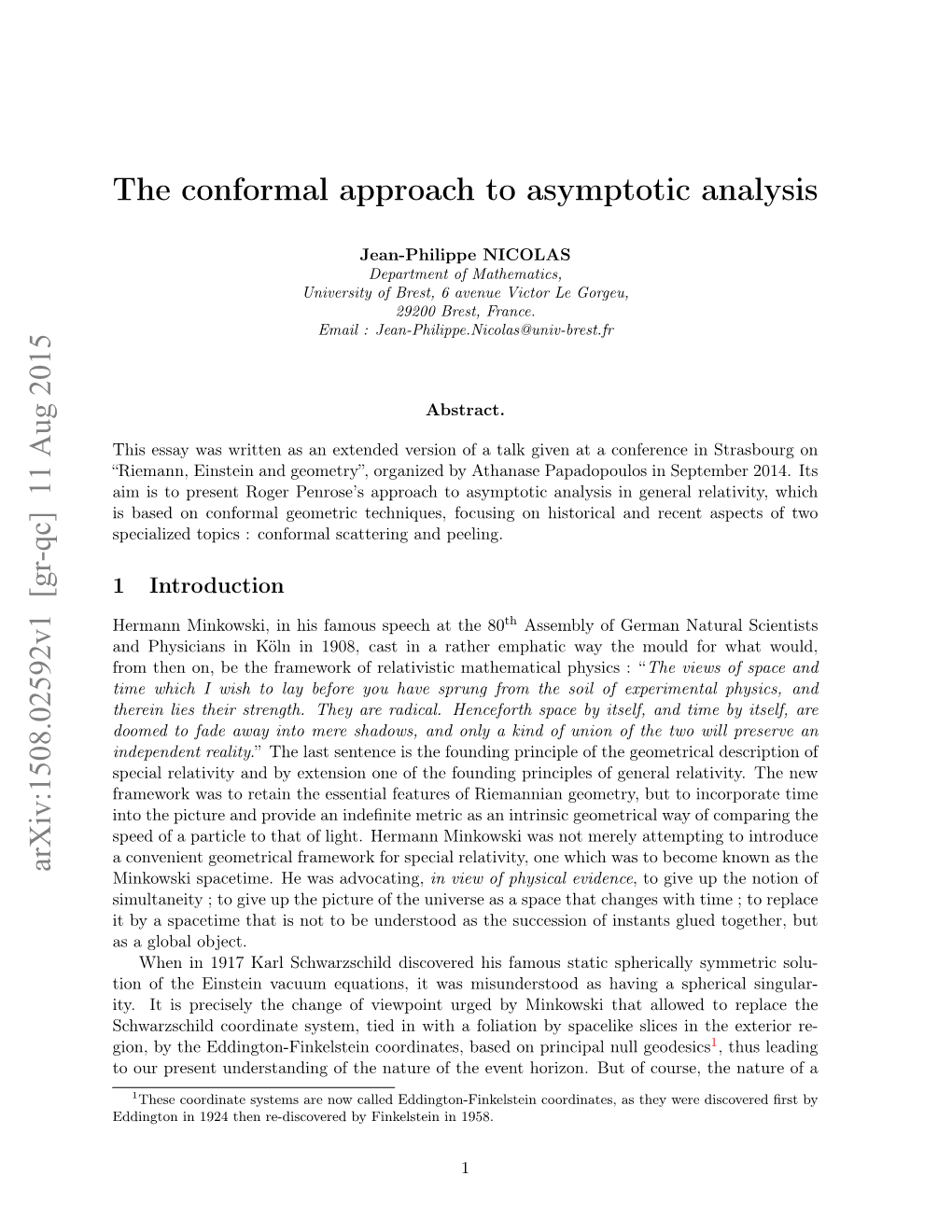 The Conformal Approach to Asymptotic Analysis Arxiv:1508.02592V1