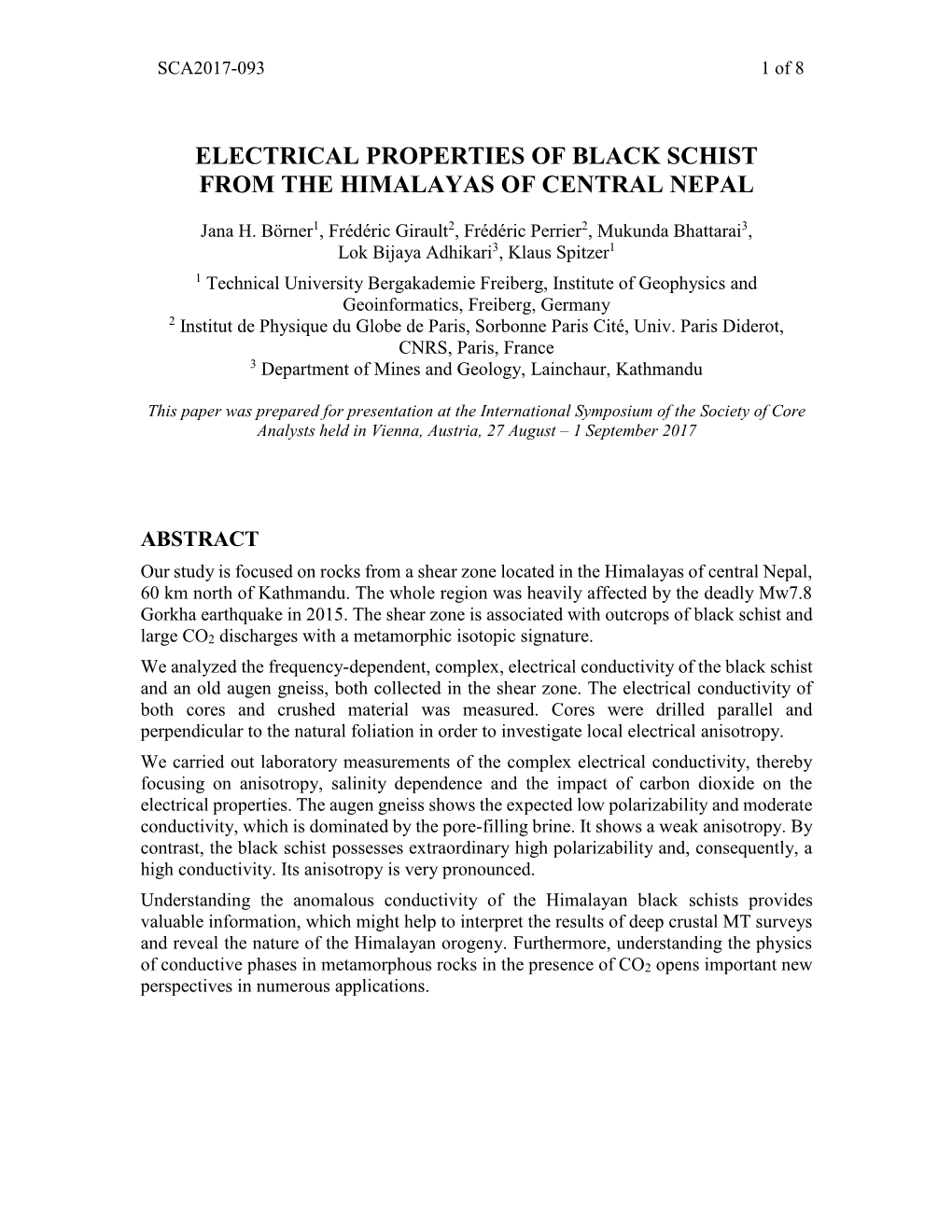 Electrical Properties of Black Schist from the Himalayas of Central Nepal