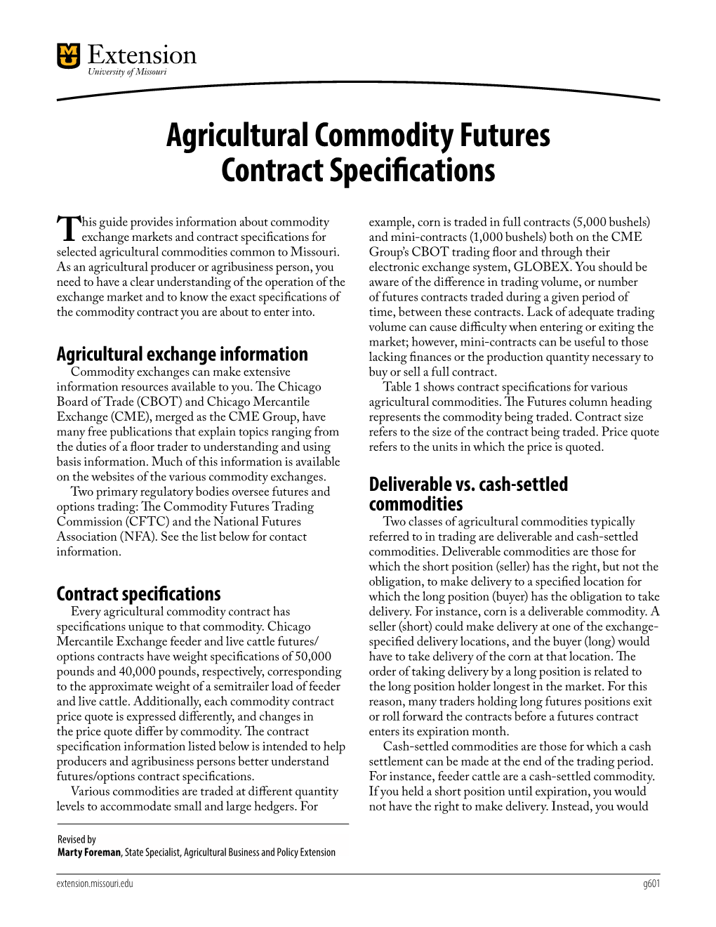 Agricultural Commodity Futures Contract Specifications