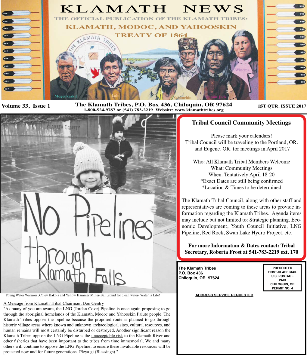 Klamath Tribes Newsletter 1St Qtr 2017